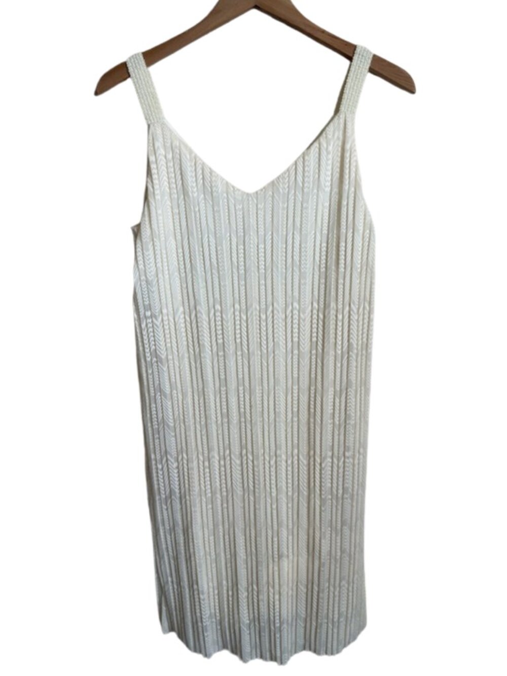 Anthropologie Meadow Rue Cream Chevron Pointelle Knit Mini Slip Dress US 6 Lined